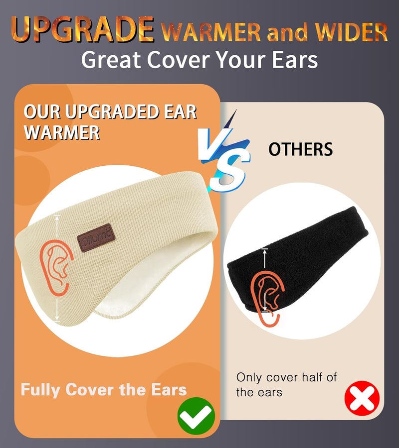 Oliumt Winter Ear Warmer Headband for Men Women Double-Layer Knit Ear Muffs Cover with Fuzzy Lining for Running and Cycling (Black, Beige, One Size) - Image 2